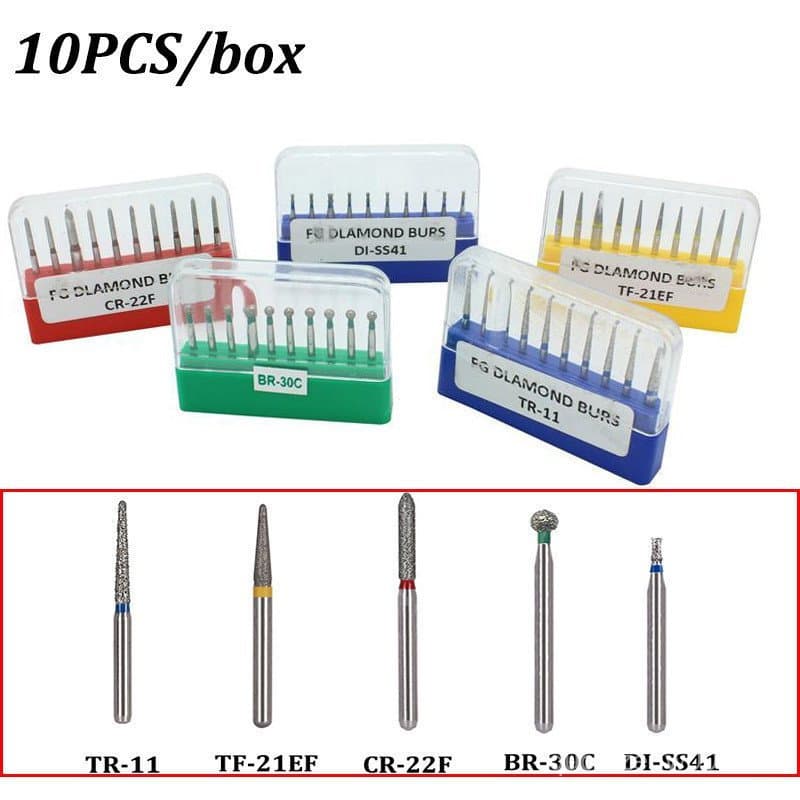 10 Unidades De Broca De Diamante Para Peça De Mão De Alta Velocidade Média FG 1.6MM TR TF CR BR DI