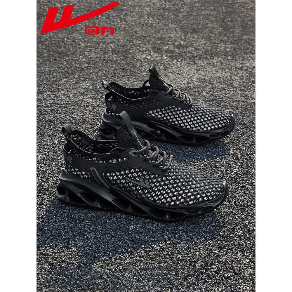 Puxar para trás sapatos masculinos verão malha respirável tênis de corrida preto sapatos esportivos buraco Anti-deslizam