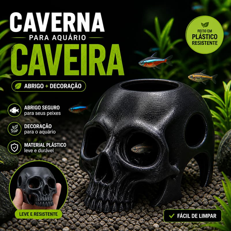 Decoração Aquário Caveira Enfeite Toca Abrigo para Peixes Subaquática Natural Artificial, Caverna