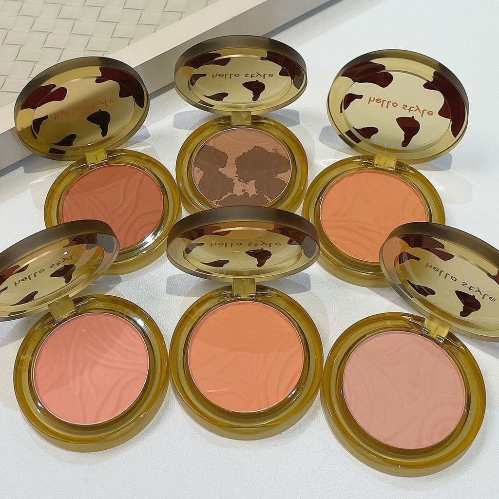 Hellostyle cor âmbar concha Blush feminino Nude maquiagem destaque tudo-em-um placa 2024 novo estilo seco ao sol vermelh