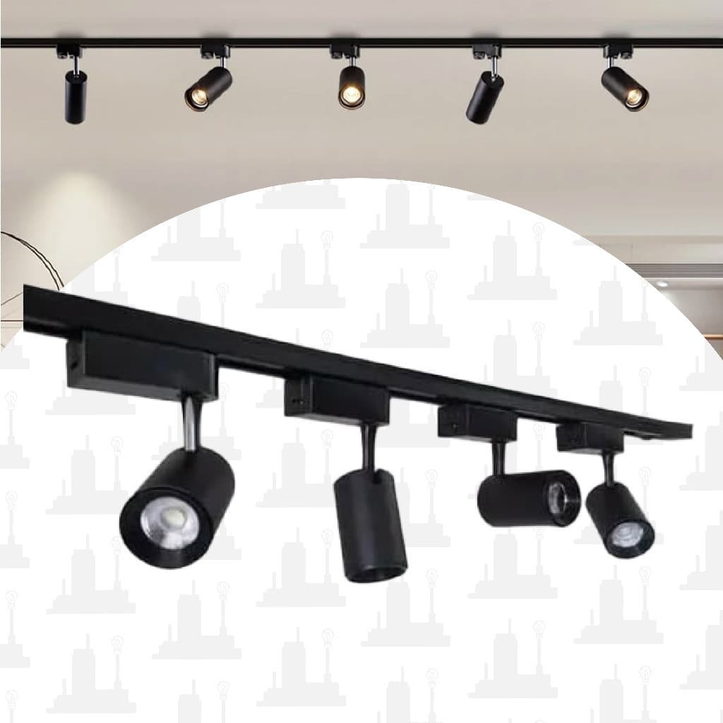 kit Trilho Eletrificado 1m + 4 spots 7w 10w Preto 6500k/ 4000k/ 3000k LED FACTORY