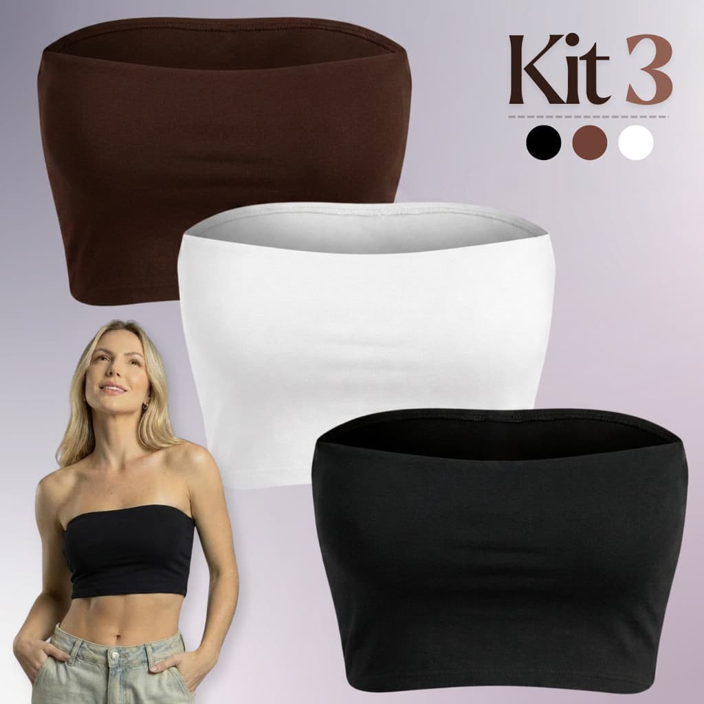 Kit 3 Cropped Tomara Que Caia Faixa Fit Fitness Academia Blusa Feminina Suplex Forro Casual Comfort