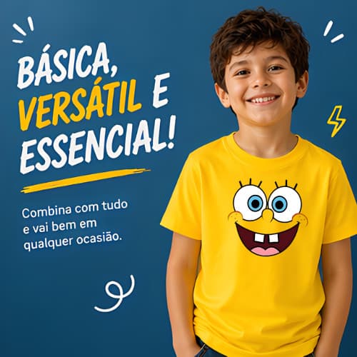 Camiseta Infantil 100% Algodão Bob esponja Unissex Estampada Confortável Macia Roupa Infantil Menino Menina