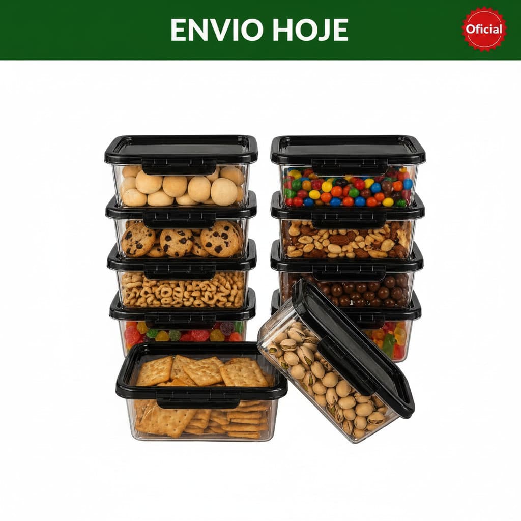 Kit 10 Marmitas Fitness 850ml Não Vaza BPA Free Potes Plástico com Travas Laterais Herméticas