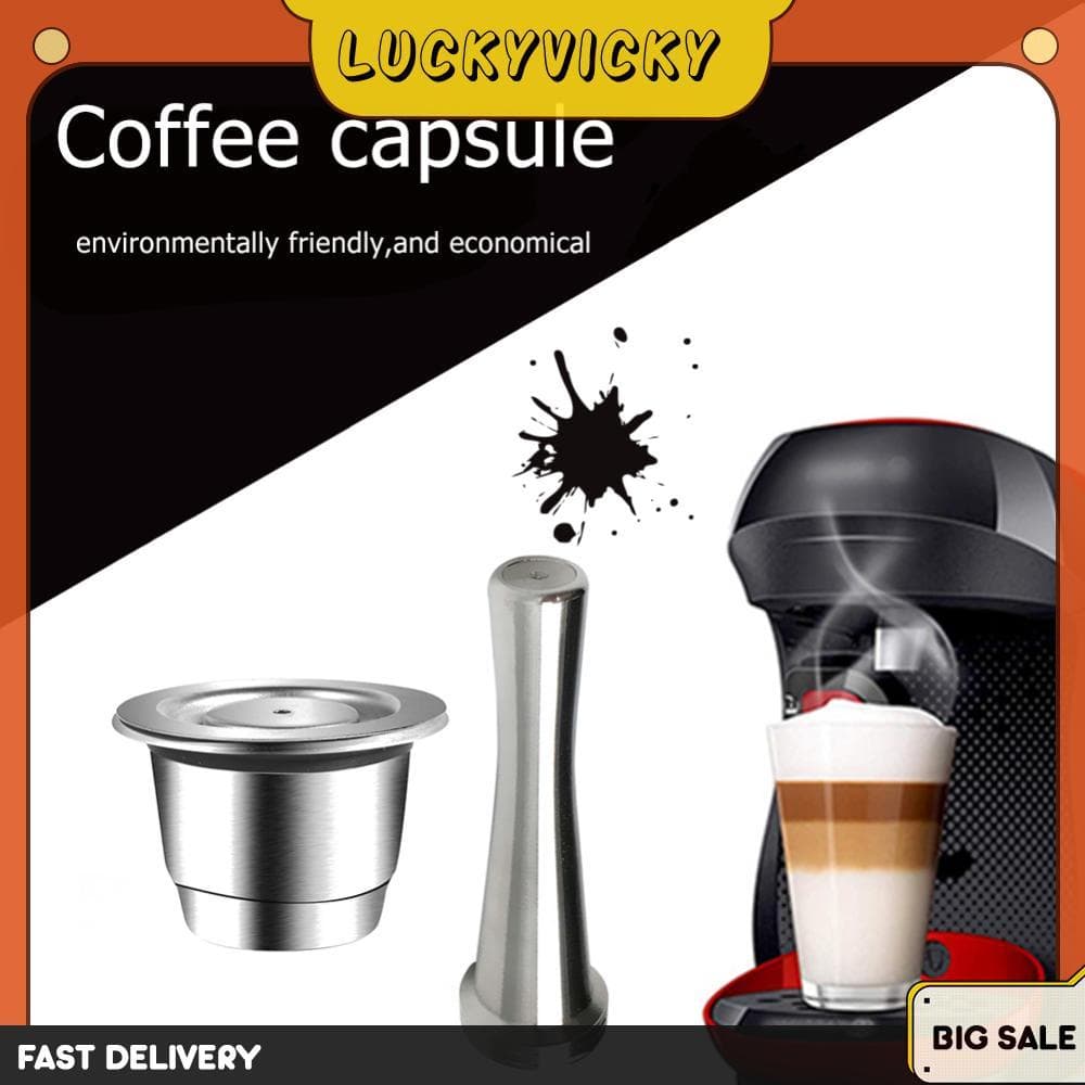Cápsula De Café De Aço Inoxidável Com Calcadeira Reutilizável Filtro De Cafeteira Nespresso Para Acessórios De Cozinha