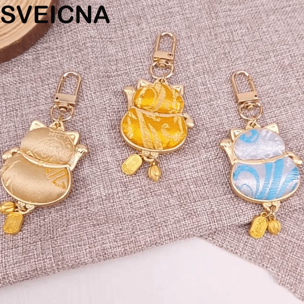 SVEICNA Chaveiro Pequeno De Gato , De Metal Estilo Chinês Da Sorte Retrô De Dupla Face