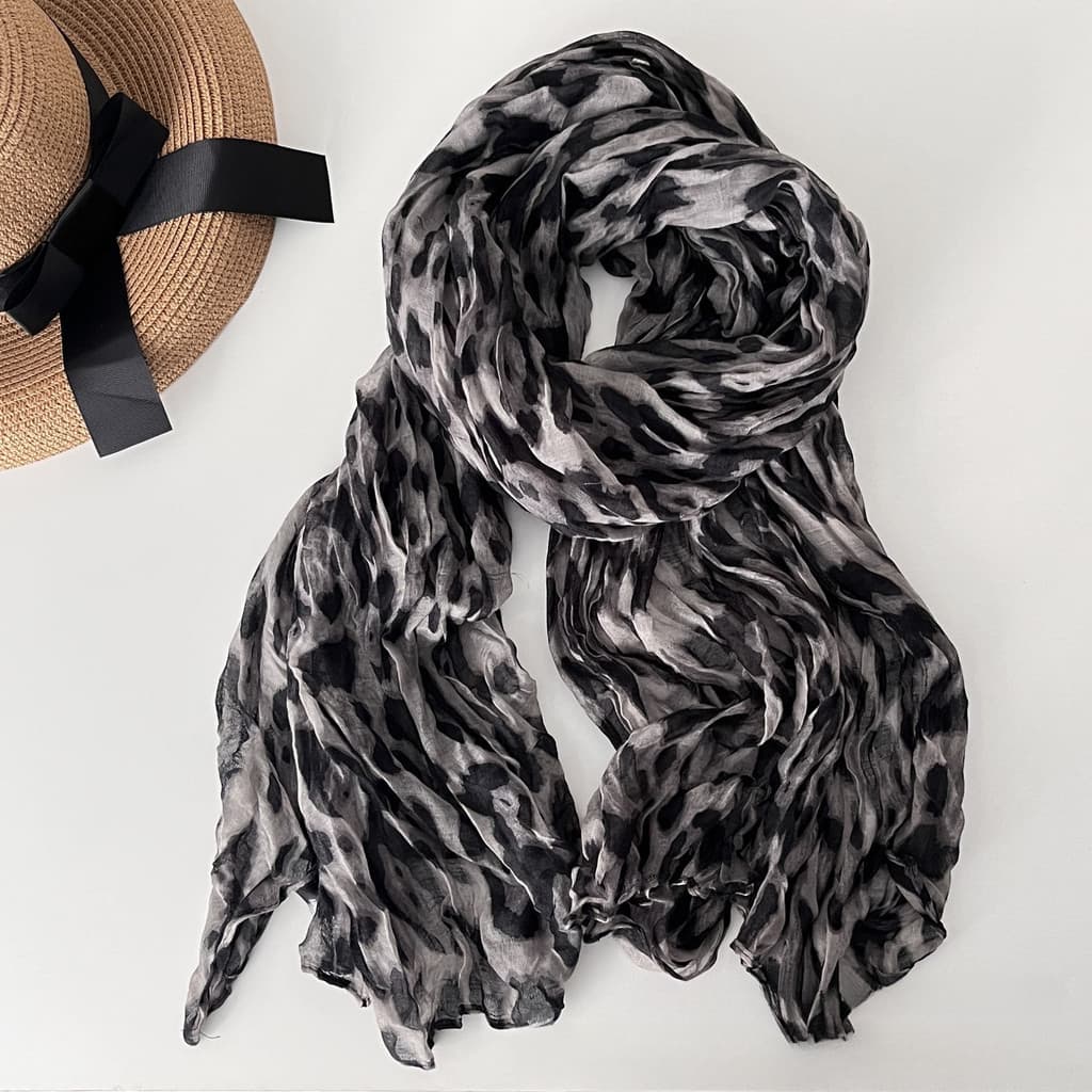 Lenço plissado de algodão e linho com estampa de leopardo, estilo coreano, adequado para primavera e verão, novo design