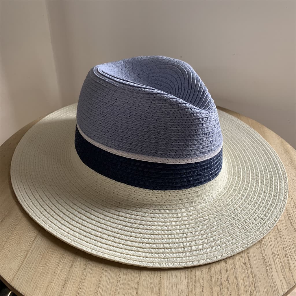 Chapéu de palha masculino verão praia viagem chapéu de sol palha tecido senhoras azul branco cor combinando chapéu super