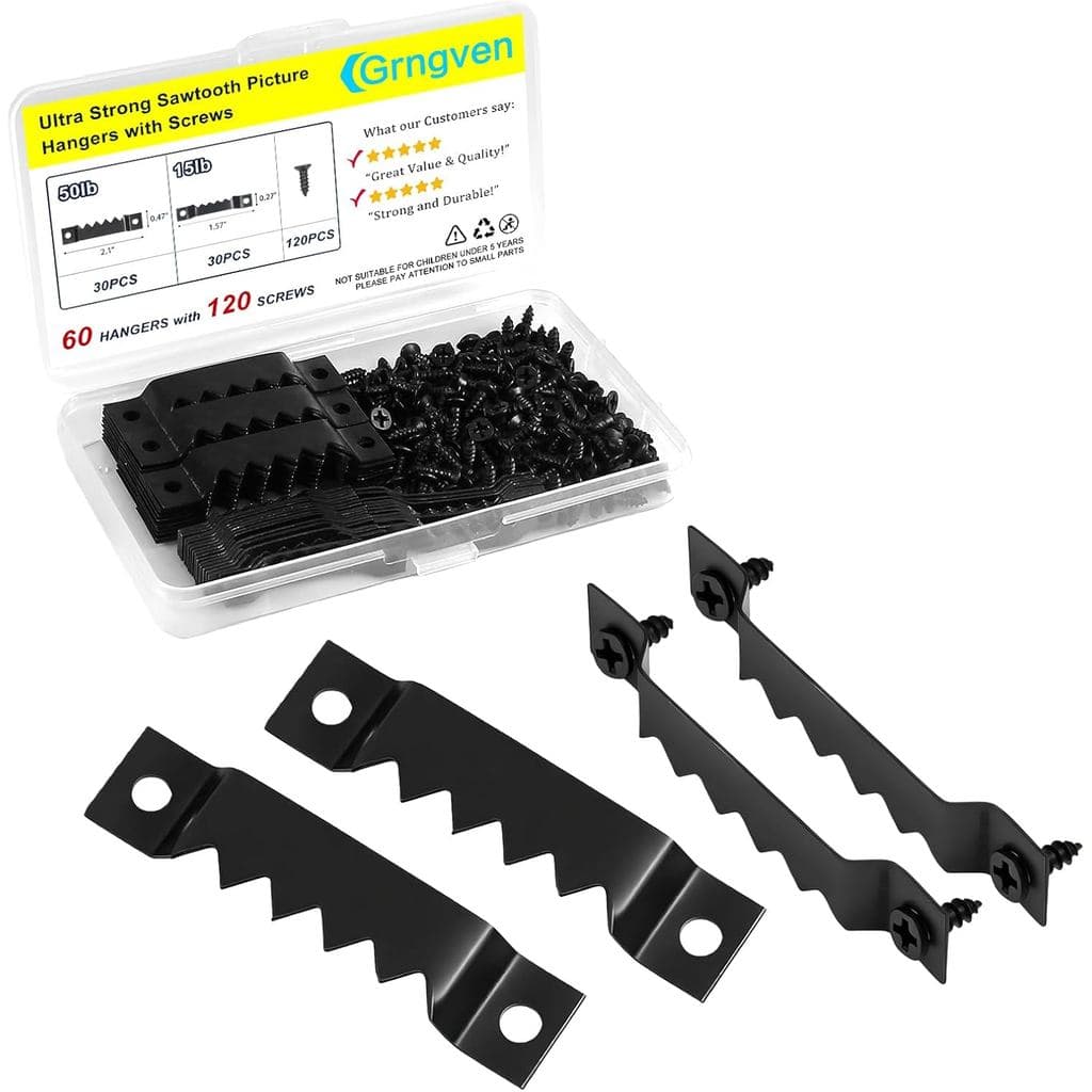 60 Suportes de Quadros Tipo Dente de Serra com 120 Parafusos, Kit de Suspensão de Quadros em 2 Tamanhos para Pendurar Mo