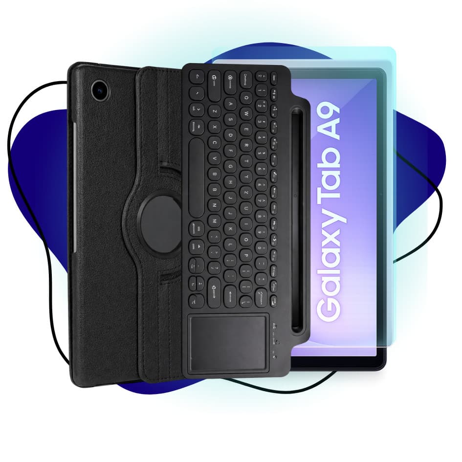 Capa Giratória Teclado Com Touchpad E Película Para Galaxy Tab A9