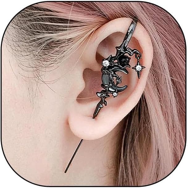 2 Peças Brinco de Gancho para Orelha com Motivo da Lua, Brinco de Piercing, Brincos Góticos Estilo Escalador, Vi