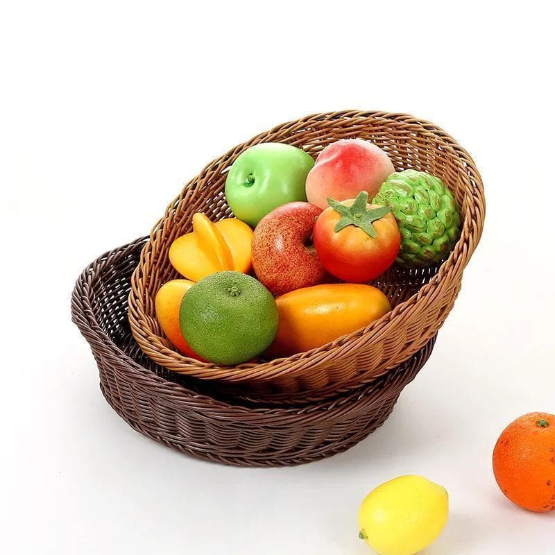 Cesta De Frutas De Vime Exibição De Supermercado Rattan E Vegetais Redonda