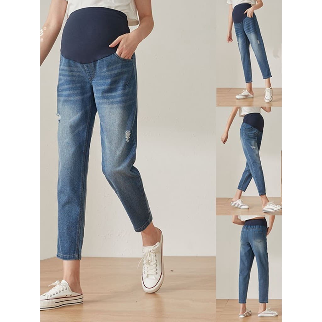 Gravidez cor primavera verão mulheres grávidas cintura alta sem costura barriga elevador Jeans tornozelo comprimento cig