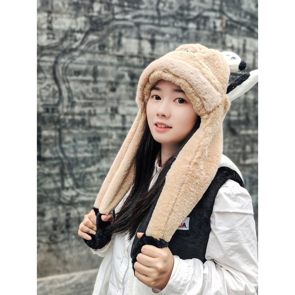 Bonito Panda chapéu mantendo quente orelhas em movimento cachecol de pelúcia uma feminina outono inverno influenciador C