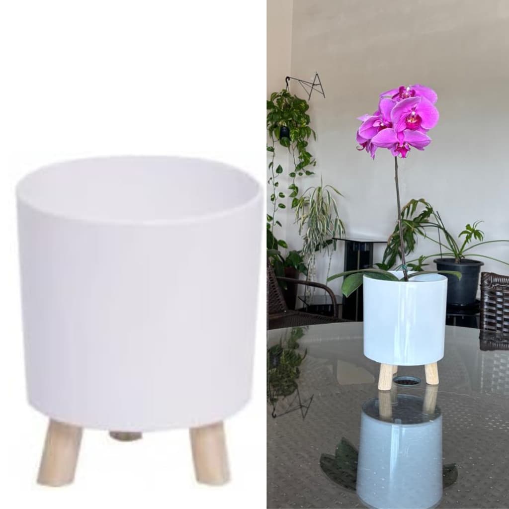 Vaso Tipo Cachepot Pés em Madeira Para Orquídeas 19x15cm