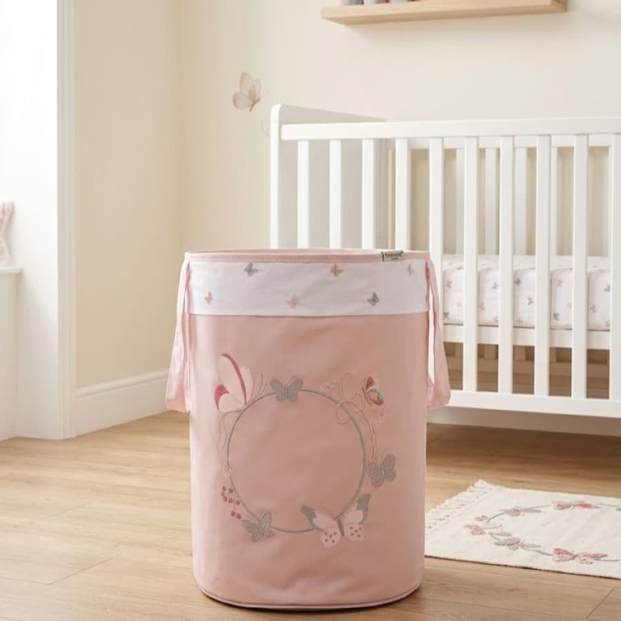 Cesto Organizador de Brinquedos e Roupas Bordado Borboletas Batistela Baby