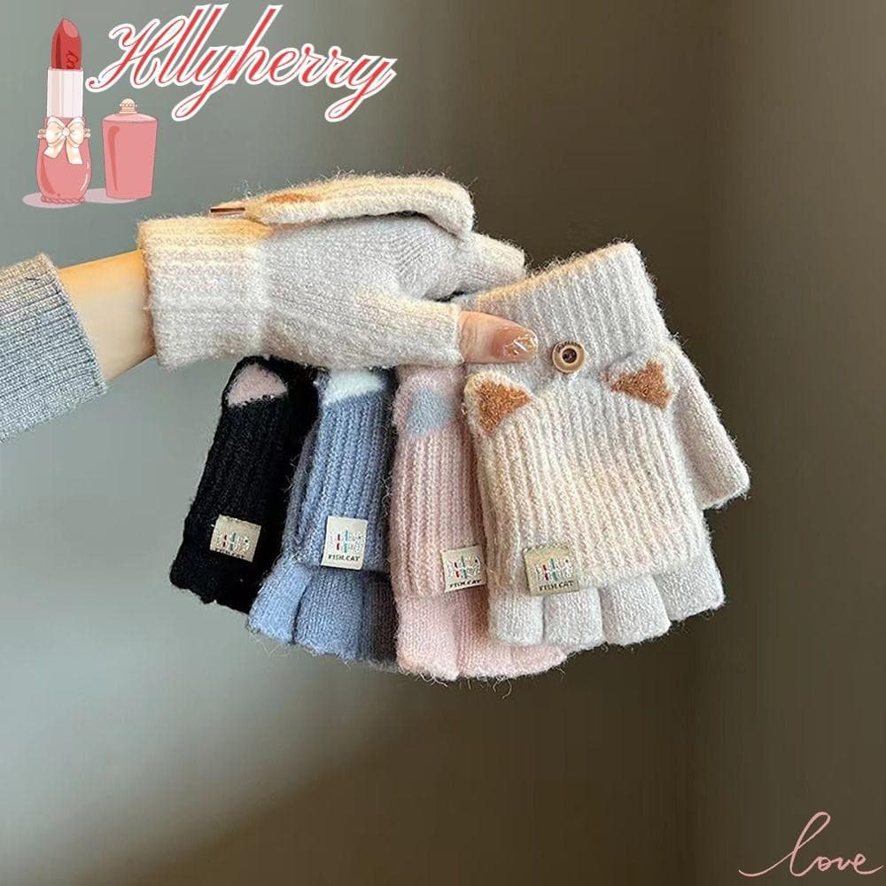 HLLYHERRY Luvas De Inverno , Dedo Tocáveis Com Tela Espessa , Braçadeiras De Luva Capa Flip De Lã Tricotada