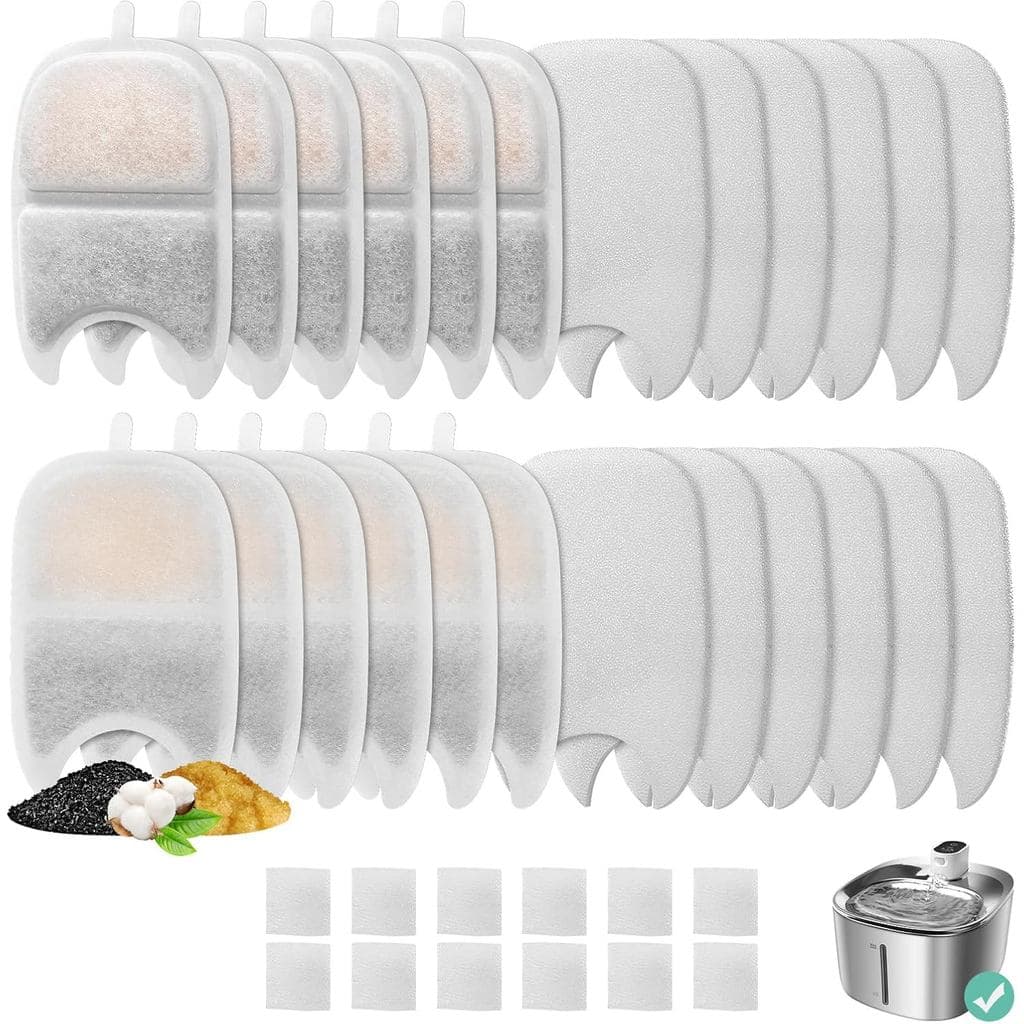 Conjunto De 12 Filtros E Esponjas De Reposição Para Fonte De Água Sem Fio Gatos De 135 fl oz/4L , De Cães , Substituiçõe