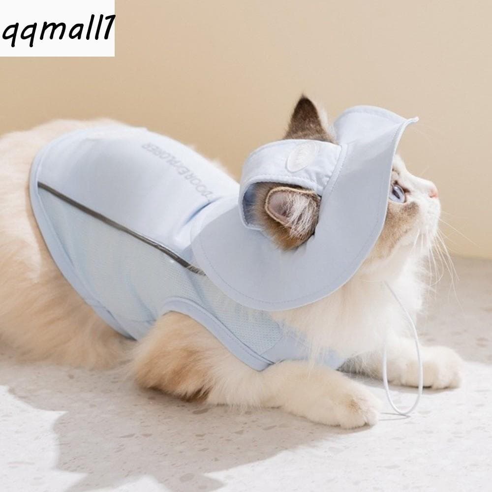 QQMALL1 Camisa De Seda Gelada Para Gato , Respirável Com Chapéu De Sol , Roupas De Proteção Solar Animais De Estimação ,