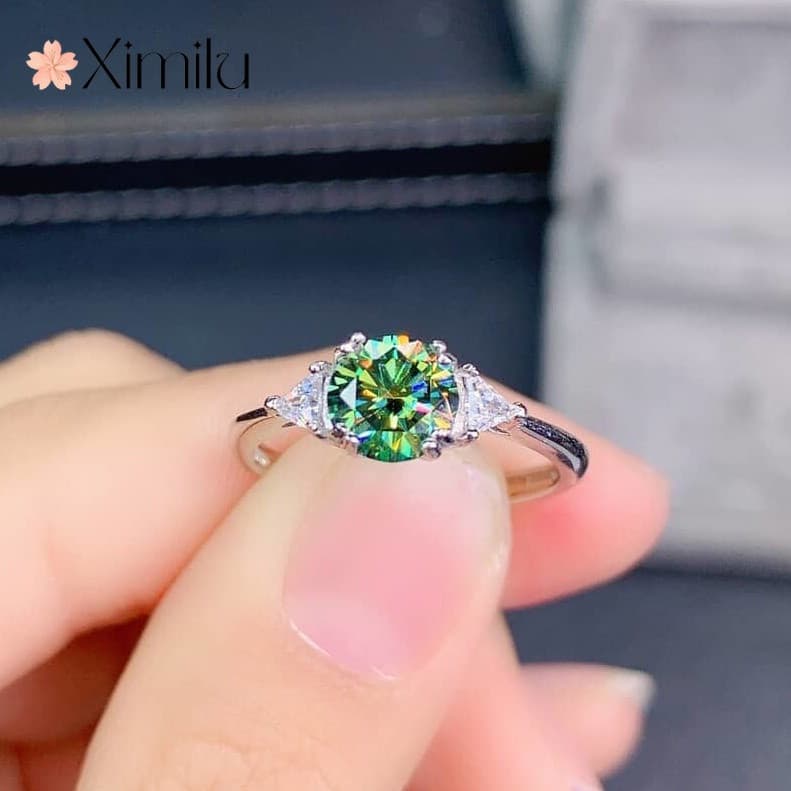 ❤ Novo produto Original 1 quilate verde Moissanite anel feminino moda jóias