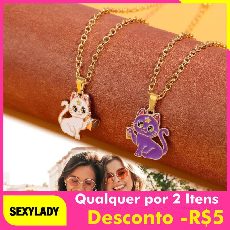 Colar com pingente de melhor amiga para mulheres, 2 gatos fofos com pingente de amizade combinando, presente de aniversá