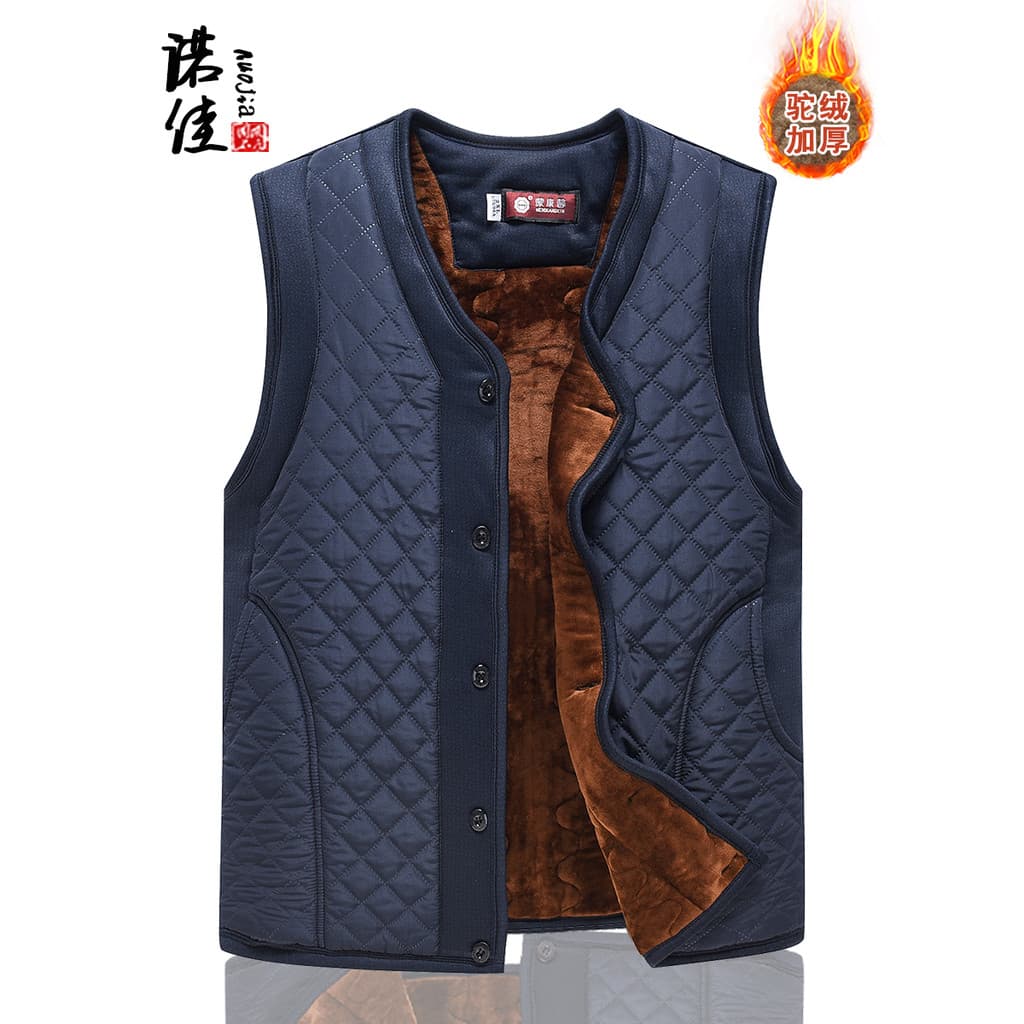 Inverno idosos colete forro de lã masculino engrossado colete térmico pai camelo algodão colete vovô interior exterior W