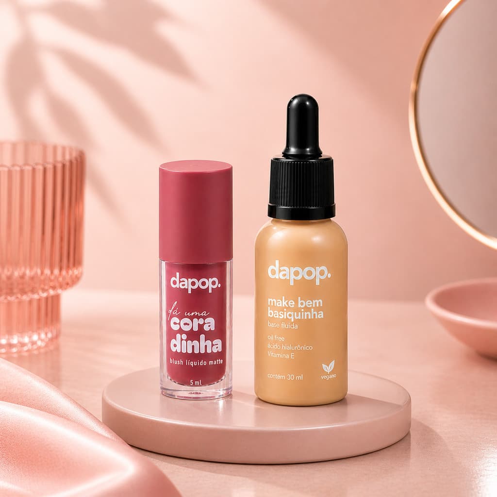 Kit Base Fluida + Blush Líquido Matte Dapop Alta Pigmentação Cobertura Leve Média Natural