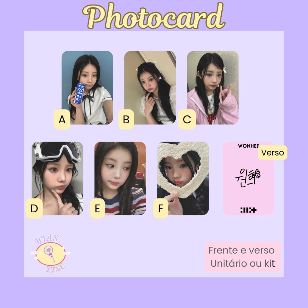 Photocard Fanmade Wonhee Illit Selcas (modelo 2) | K-pop | Papel Fotográfico Laminado | Unidade ou Set