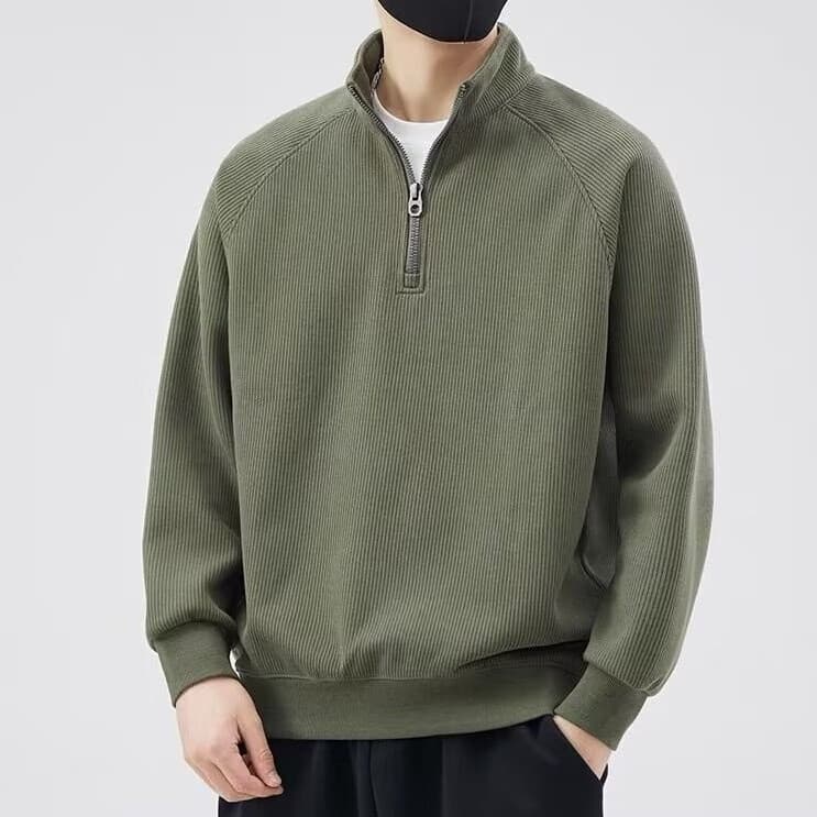 Suéter Masculino Com Gola Alta E Meio Zíper , Novo Pulôver Solto Moderno Versátil