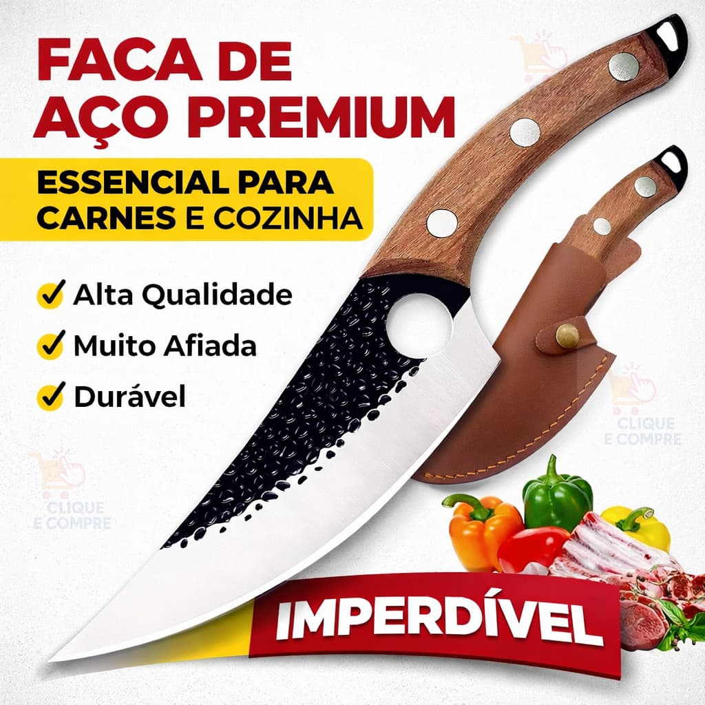 Faca Churrasco Artesanal Afiada Aço Inox Cirúrgico Cozinha com Bainha Corte Preciso Olho de Tigre