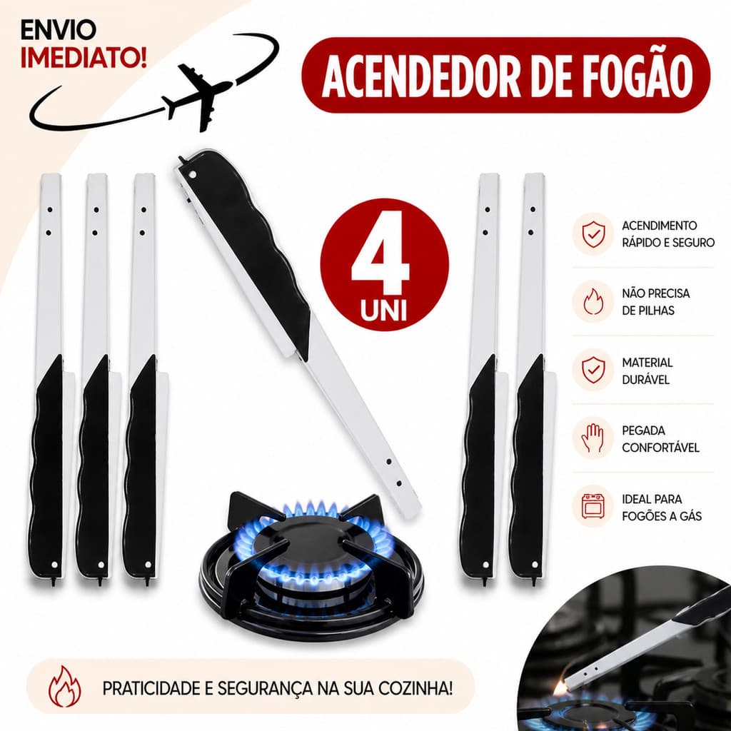 Acendedor de Fogão 4 Unidades Manual Cozinha Churrasqueira * Envio Imediato *