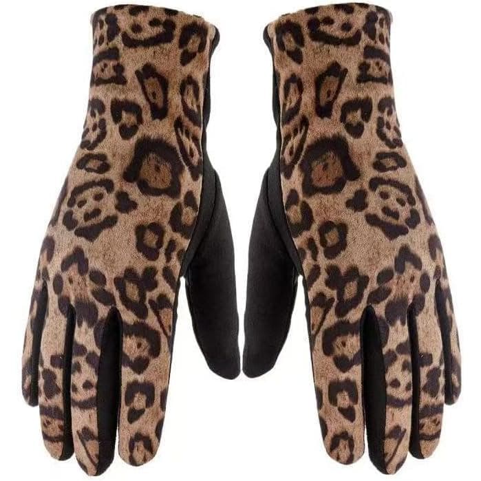 Luvas Femininas com Estampa de Leopardo, Luvas de Toque em Fleece com Estampa de Guepardo para Clima Frio