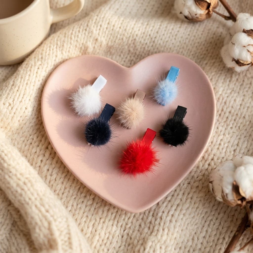 Kit 6 Pompom Azul Marinho Off White Azul Bebê Vermelho Branco Preto Infantil Macio Confortável