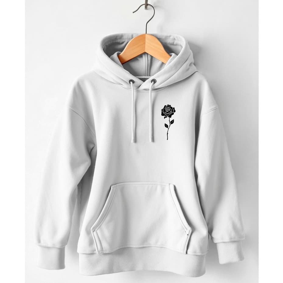Moletom Canguru Blusa Streetwear Moletom Estampado Flor Minimalista Rosa Delicada Capuz Premium