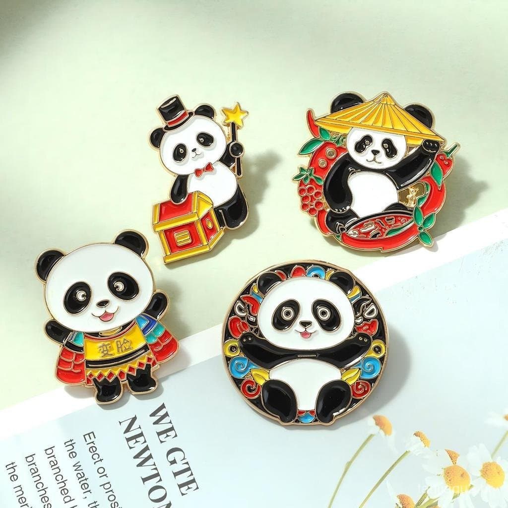 Presente: Broche de metal com personagem de desenho animado de panda da Ópera de Sichuan que muda de rosto, acessório un