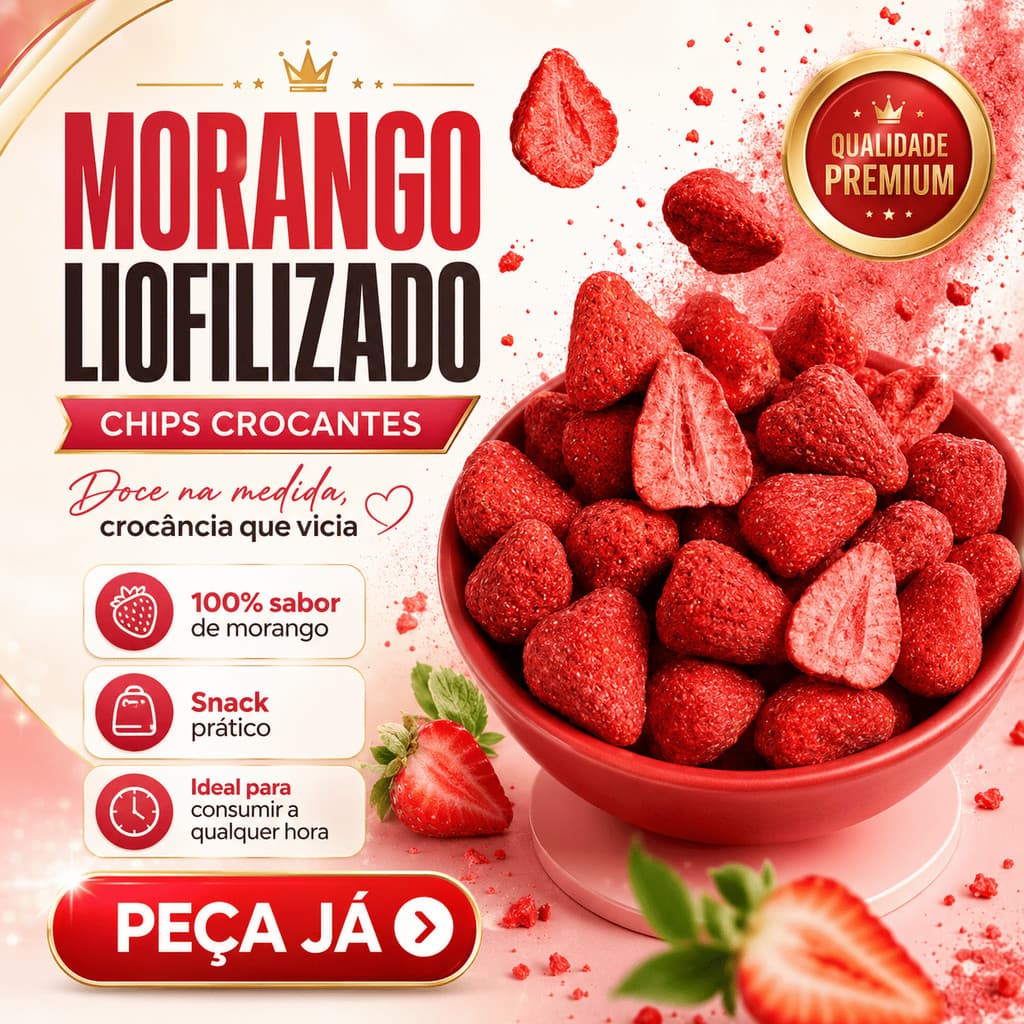Morango Chips Natural Crocante | Snack Saudável