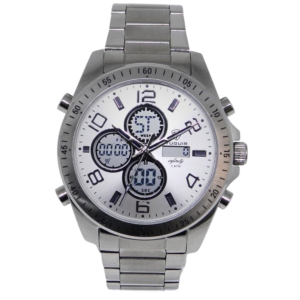 Relógio Masculino de Aço Tuguir AnaDigi Infinity GCS-1274 Prata 5ATM LUXUOSO CHARMOSO FASHION
