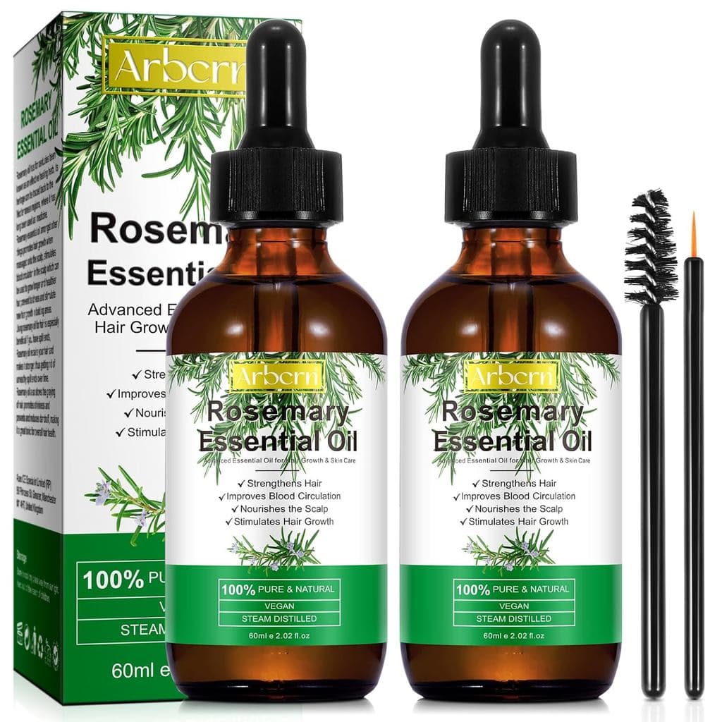 Pacote com 2 Frascos de Óleo de Alecrim Orgânico para Crescimento Capilar, Óleo Essencial de Alecrim 100% Puro para Nutr