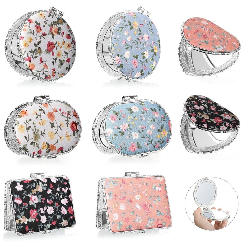 Blulu 8 Peças Espelho Compacto Floral para Bolsa, Espelho Compacto Pequeno para Presente, Maquiagem, Espelho de Bolso Fl