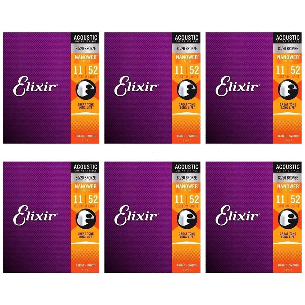 6 Pçs/Conjunto Elixir Cordas Acústicas Para Violão 0,10 Revestimento 80/20 Bronze NANOWEB Personalizado Luz 011-052 1102