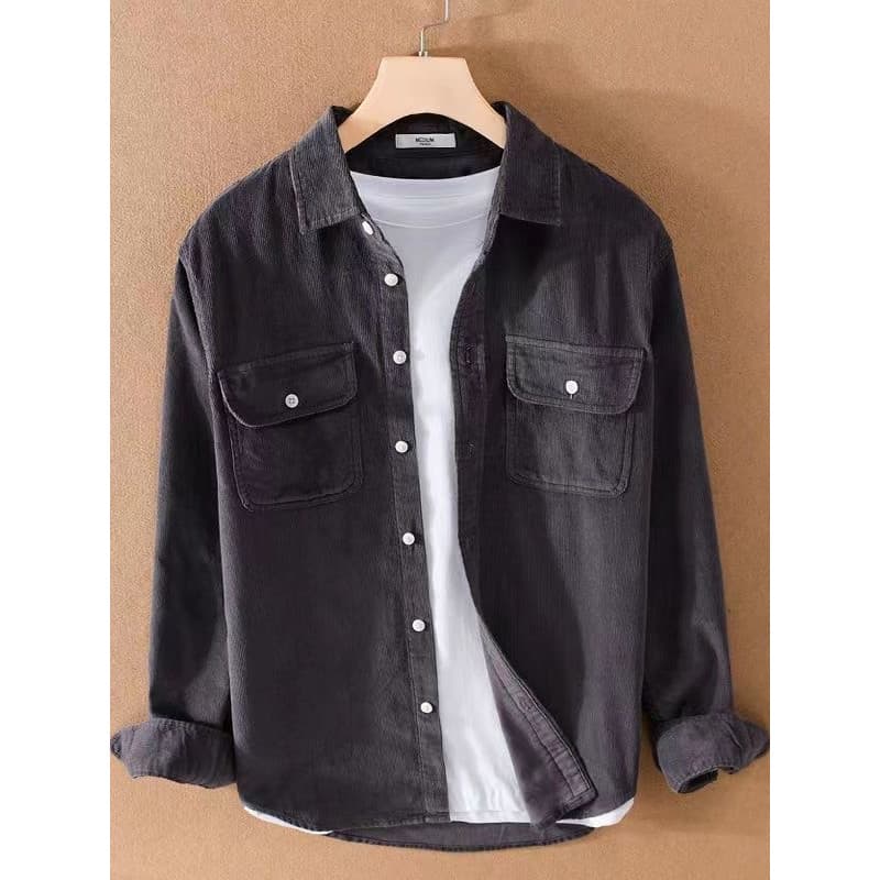 Japonês Retro veludo americano camisa de manga comprida masculina listrado camisa de lã juventude ferramentas All-Match