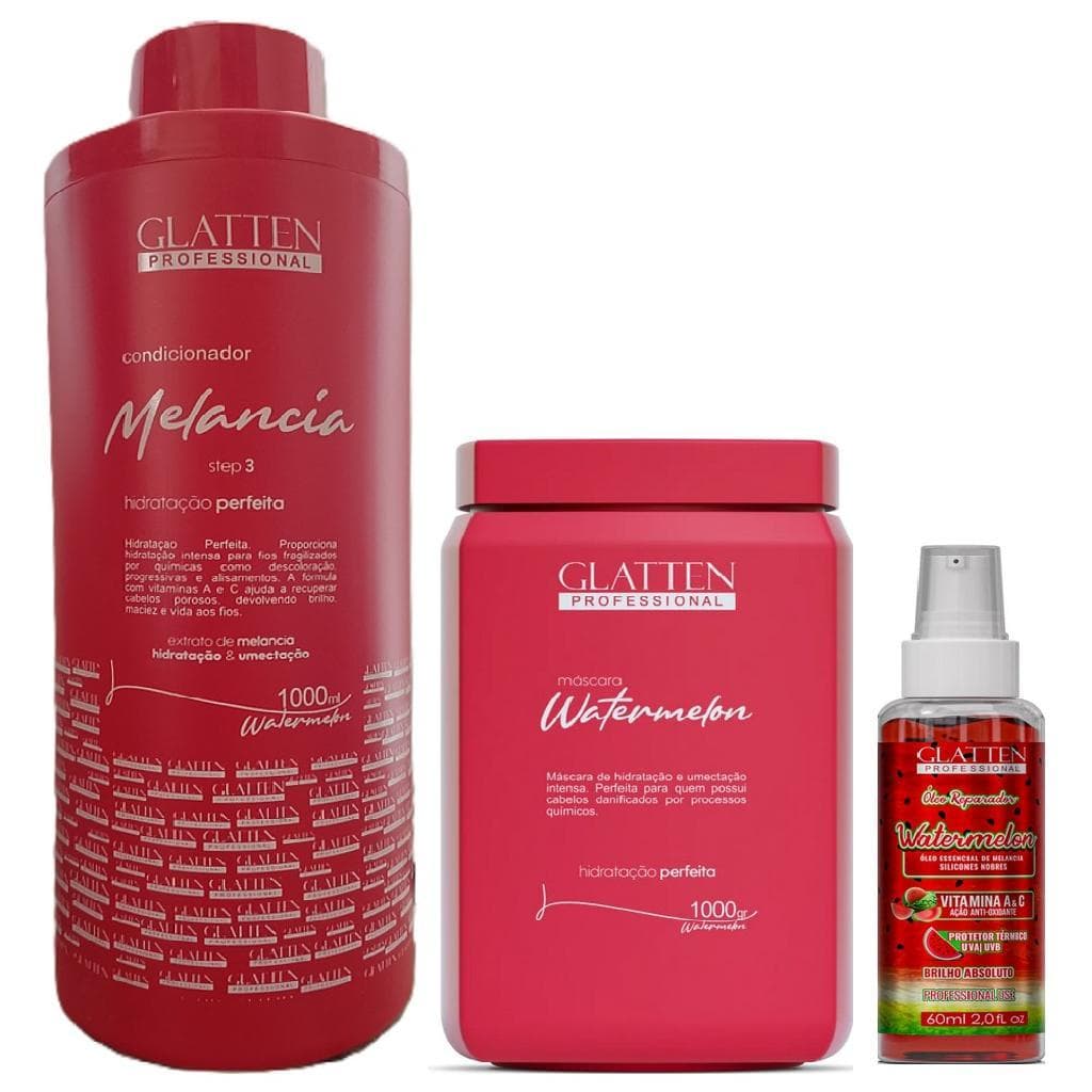 Glatten Watermelon Condicionador 1 L e Máscara 1 Kg e Óleo