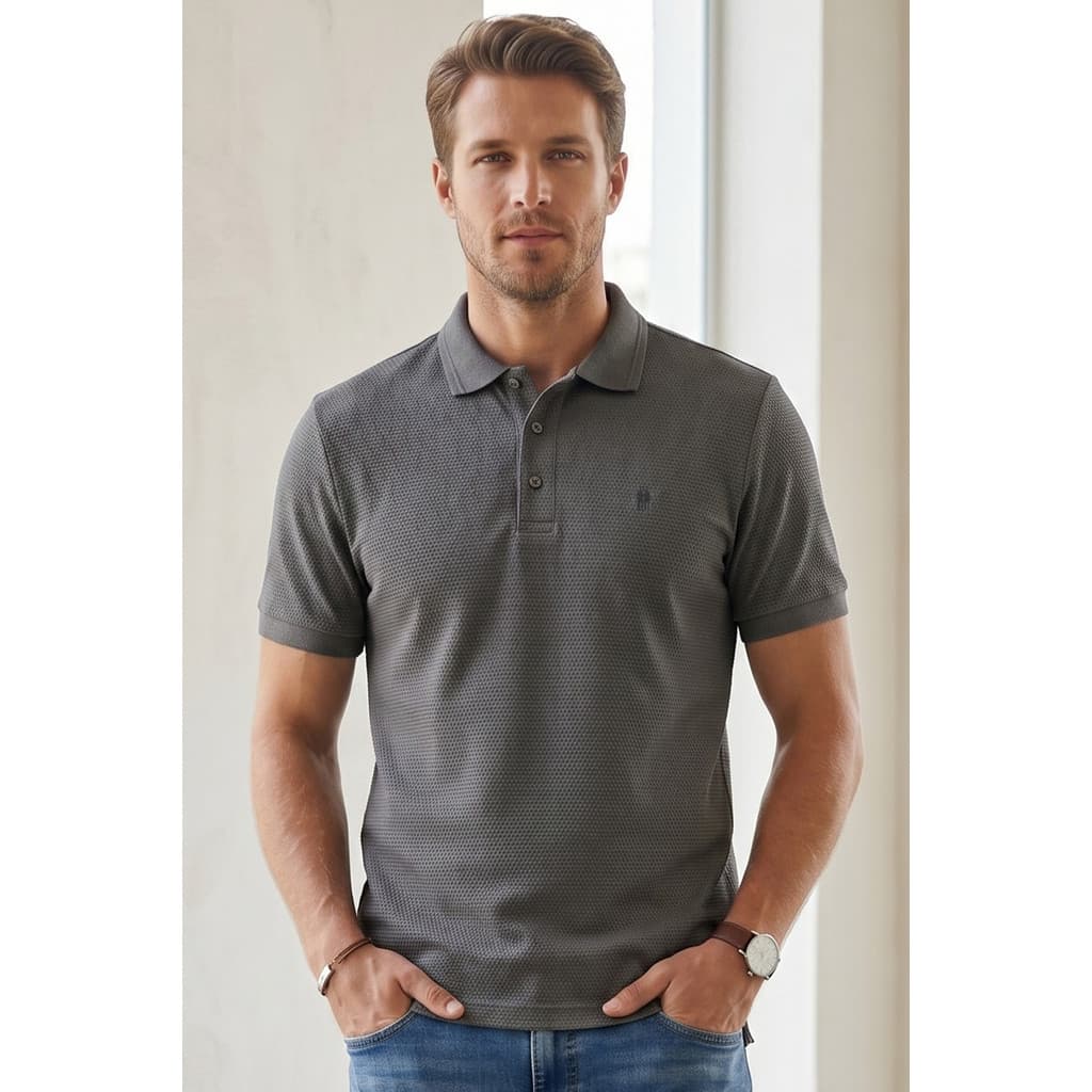 Polo Piquet Texturizada Premium Polo Wear Cinza Escuro