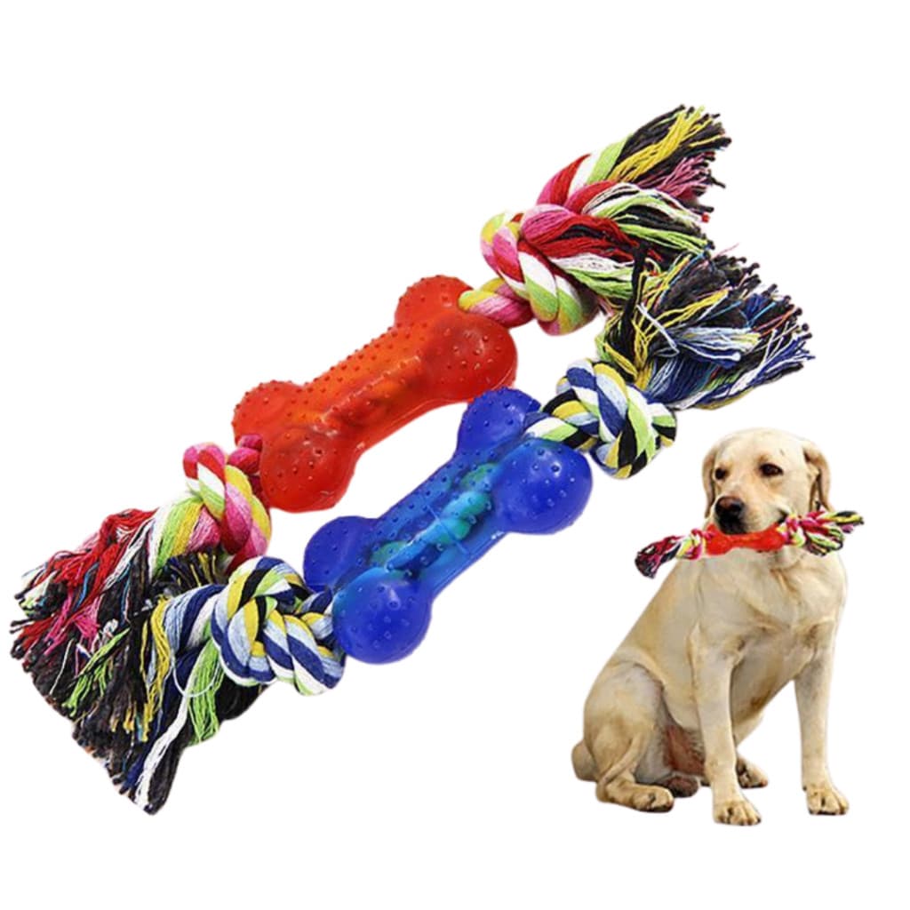 Mordedor Pet Osso com Corda 30cm Brinquedo Interativo para Cães