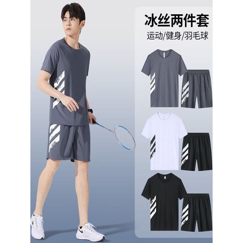 Terno esportivo masculino verão correndo camiseta de seda gelo roupas de secagem rápida Shorts de manga curta treinament