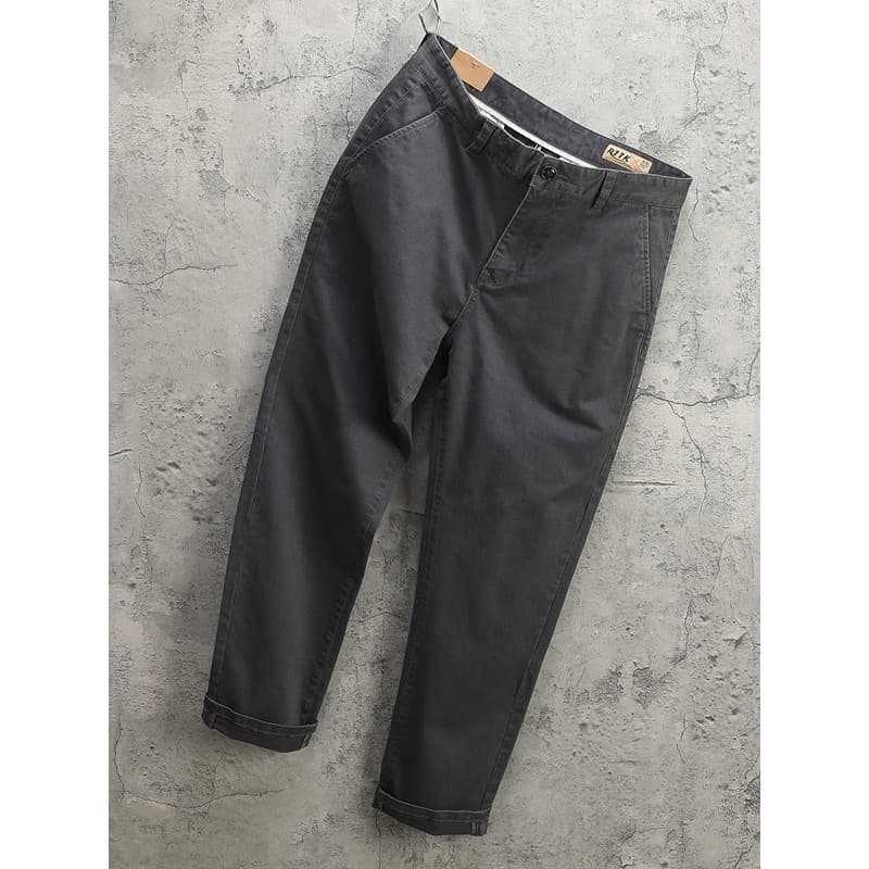 Stretch Casual tornozelo comprimento calças masculinas fino ajuste pequeno reto cáqui macacão lavado algodão puro cor só