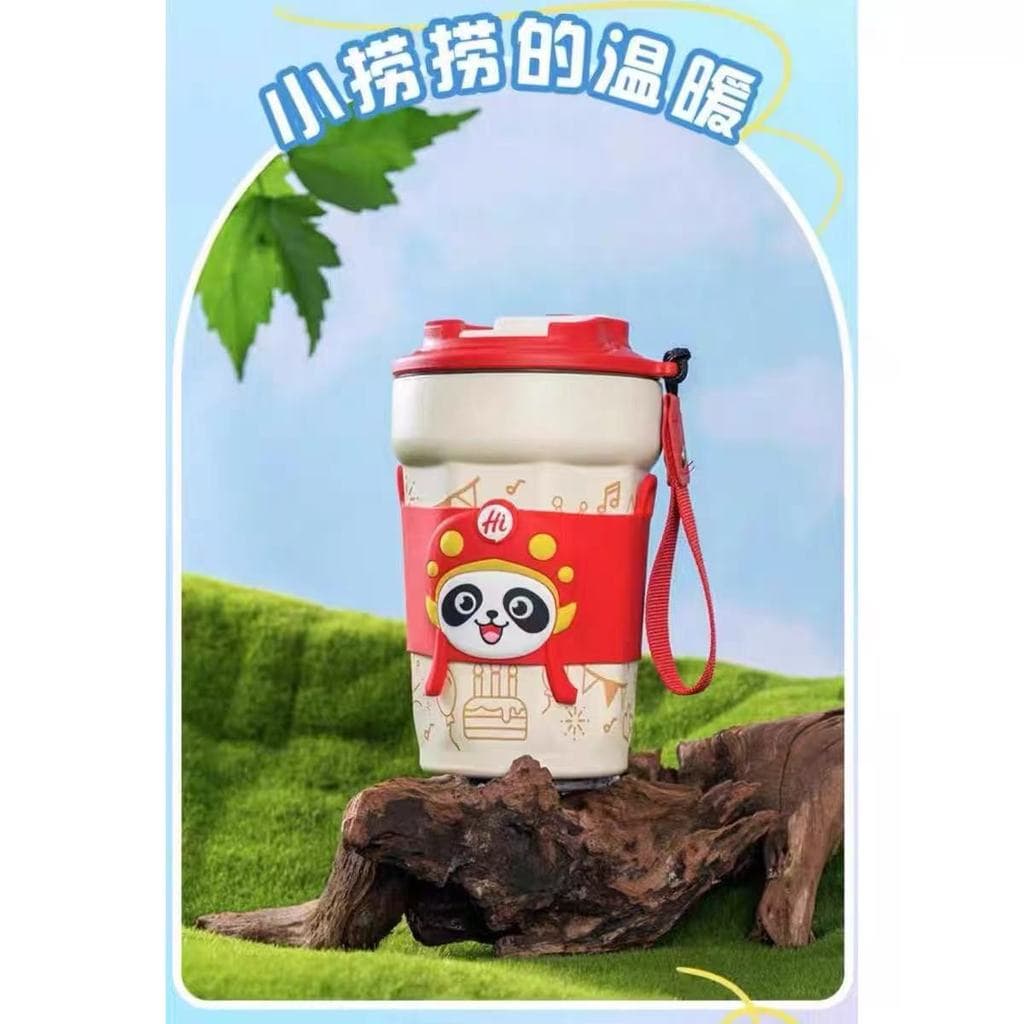 Haidilao copo térmico de Panda de desenho animado, copo portátil para crianças, copo de acompanhamento duplo, canudo ver