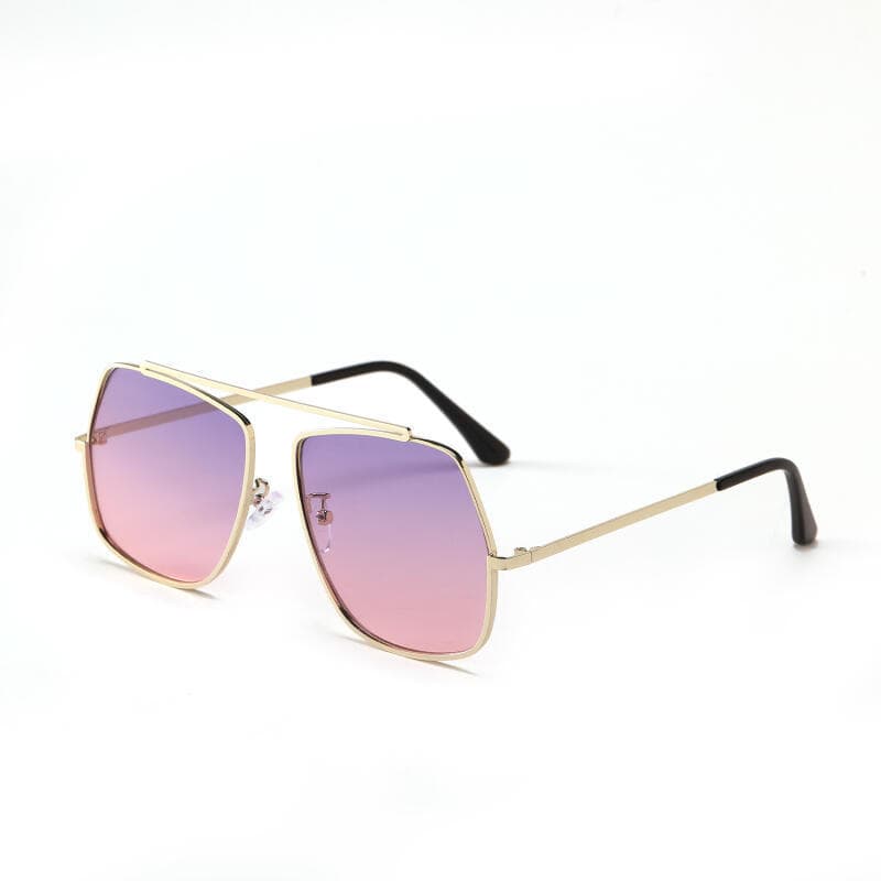 Óculos de Sol em Forma de Polígono para Mulheres, Armação de Liga, Lentes em Cores Gradientes, Óculos de Sol Vintage Est
