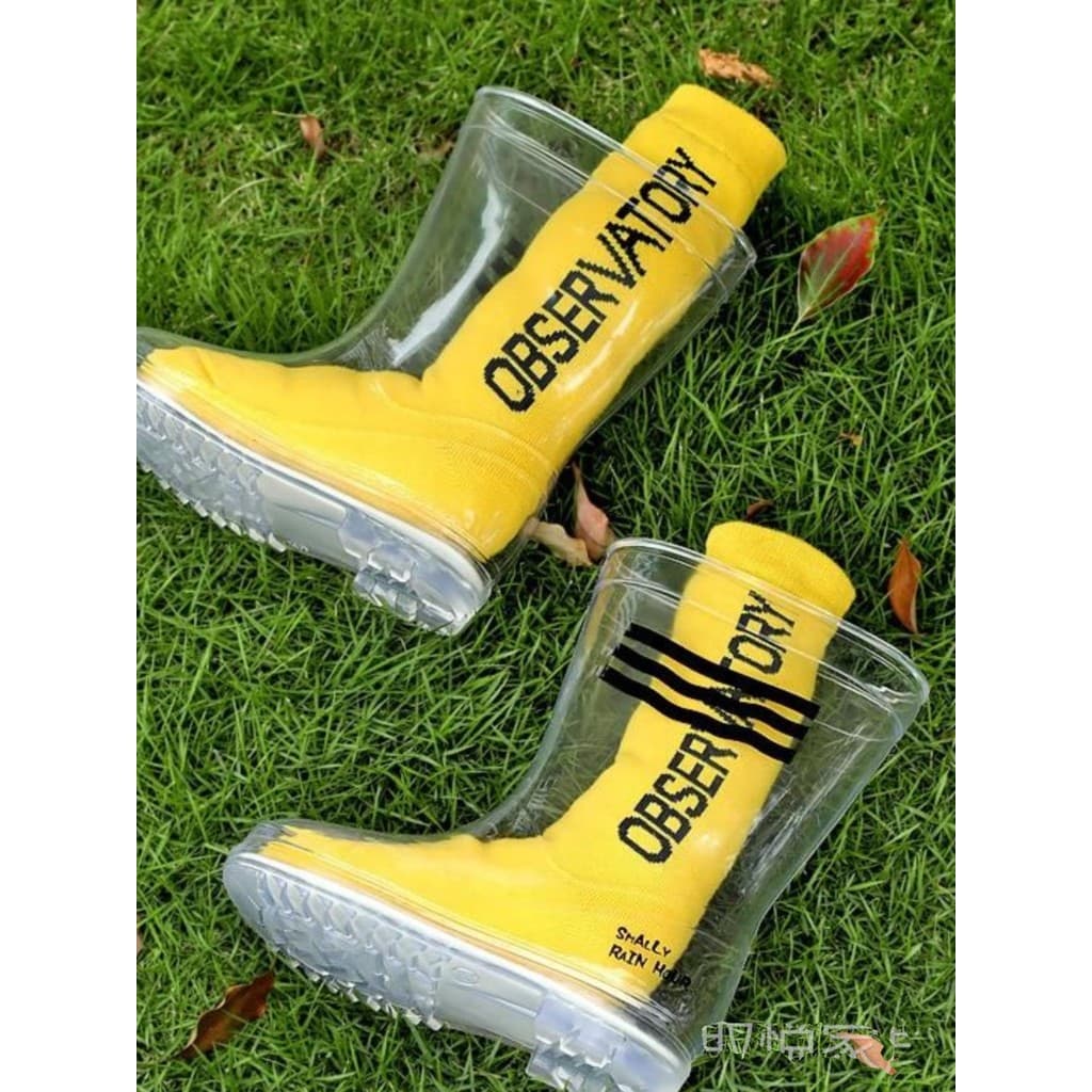 Crianças botas de chuva PVC transparente antiderrapante estudantes da escola primária tubo médio botas de chuva das mulh