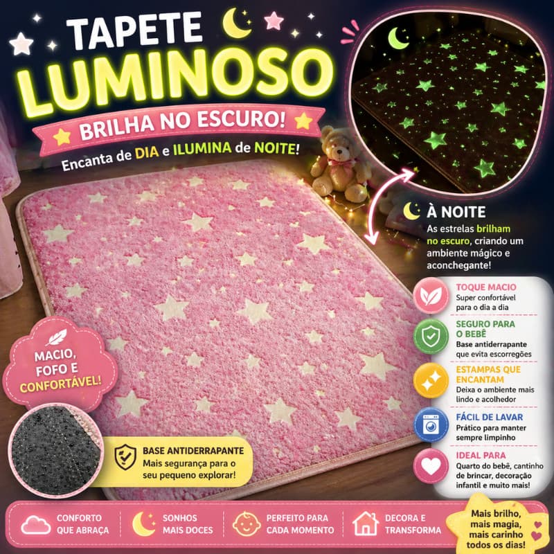 Tapete Infantil Antiderrapante Luminoso Brilha no Escuro 1,40x1,00 Macio Decorativo Antialérgico |4167| Promoção